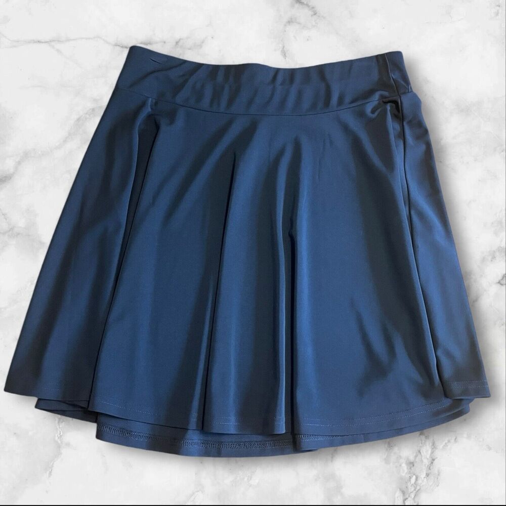 INC International Concepts Navy Blue Poly Spandex Skirt Stretch Flowy Size Large